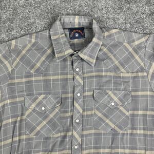Rock Creek Ranch Shirt Mens Size L Gray Plaid Western Pearl Snap Short Sleeve